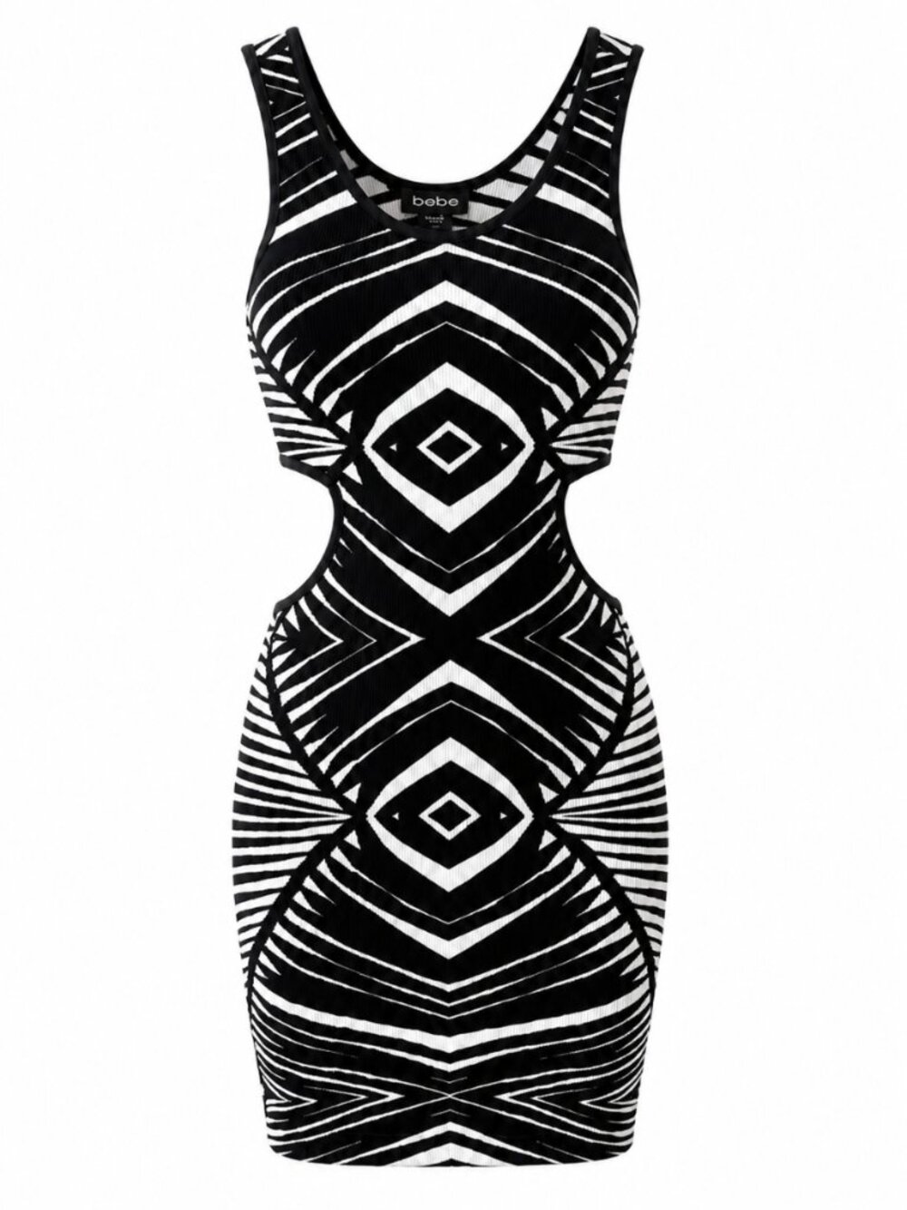 Bebe Black White Striped Cutout Bodycon Mini Dress Size S